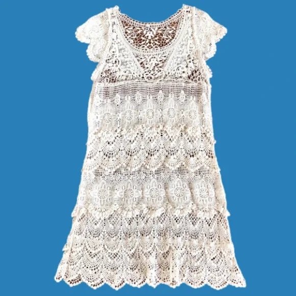 𝅺CREAM lace and crochet overlay - Picture 2 of 6